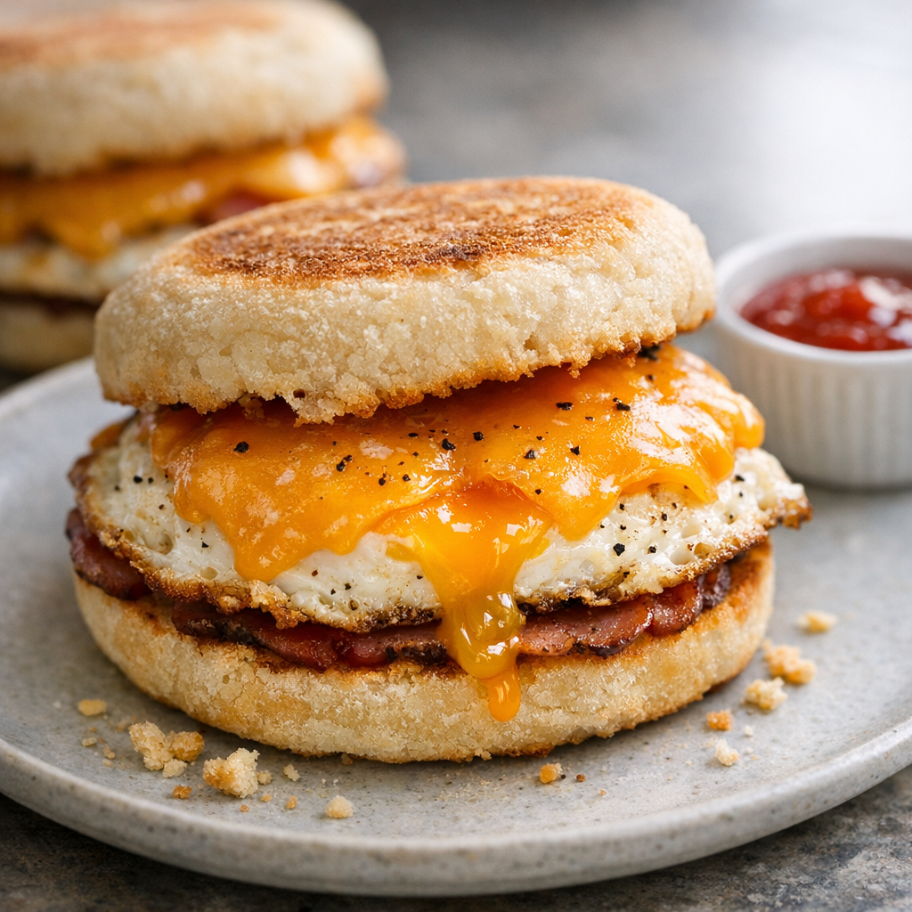 Breakfast Sandwich with Fried Egg and Cheddar